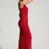 Colmar Embellished Plunge Neck Evening Gown in Red