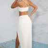 Como Embellished Knot Front Maxi Skirt in Ivory