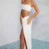 Como Embellished Knot Front Maxi Skirt in Ivory