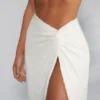 Como Embellished Knot Front Maxi Skirt in Ivory