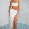 Como Embellished Knot Front Maxi Skirt in Ivory