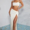 Como Embellished Knot Front Maxi Skirt in Ivory