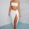 Como Embellished Knot Front Maxi Skirt in Ivory