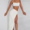 Como Embellished Knot Front Maxi Skirt in Ivory