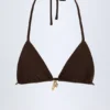 Comoros Charm-Detail Triangle Bikini Top in Dark Chocolate