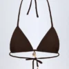 Comoros Charm-Detail Triangle Bikini Top in Dark Chocolate