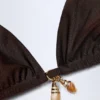 Comoros Charm-Detail Triangle Bikini Top in Dark Chocolate