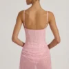 Connie Semi-Sheer Embellished Draped Corset Mini Dress in Pink