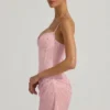 Connie Semi-Sheer Embellished Draped Corset Mini Dress in Pink