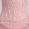 Connie Semi-Sheer Embellished Draped Corset Mini Dress in Pink