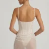 Connie Semi-Sheer Embellished Draped Corset Mini Dress in White