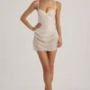 Connie Semi-Sheer Embellished Draped Corset Mini Dress in White