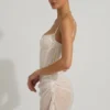 Connie Semi-Sheer Embellished Draped Corset Mini Dress in White