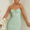 Constance Embellished Corset Mini Dress in Sage