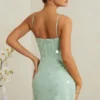 Constance Embellished Corset Mini Dress in Sage