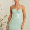 Constance Embellished Corset Mini Dress in Sage