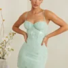 Constance Embellished Corset Mini Dress in Sage