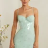 Constance Embellished Corset Mini Dress in Sage
