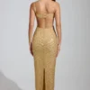 Constance Embellished Cowl-Neck Maxi Dress in Gold