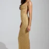 Constance Embellished Cowl-Neck Maxi Dress in Gold