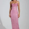 Constance Embellished Cowl-Neck Maxi Dress in Pink