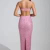 Constance Embellished Cowl-Neck Maxi Dress in Pink