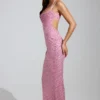 Constance Embellished Cowl-Neck Maxi Dress in Pink