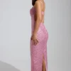 Constance Embellished Cowl-Neck Maxi Dress in Pink