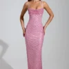 Constance Embellished Cowl-Neck Maxi Dress in Pink
