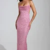Constance Embellished Cowl-Neck Maxi Dress in Pink