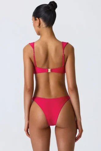 Volute Embellished Cheeky Bikini Bottoms in Raspberry Pink