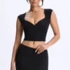 Cora Modal Ruched Cap-Sleeve Top in Black