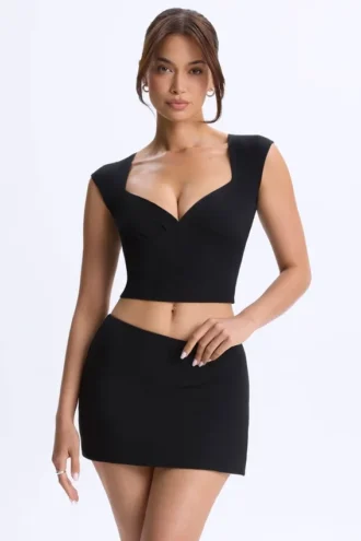 Cora Modal Ruched Cap-Sleeve Top in Black