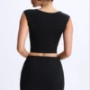 Cora Modal Ruched Cap-Sleeve Top in Black