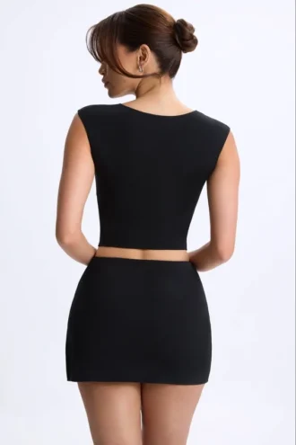 Cora Modal Ruched Cap-Sleeve Top in Black