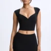 Cora Modal Ruched Cap-Sleeve Top in Black