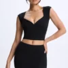 Cora Modal Ruched Cap-Sleeve Top in Black