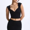 Cora Modal Ruched Cap-Sleeve Top in Black
