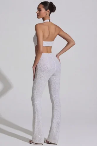Coralena Embellished Cut-Out Jumpsuit in White