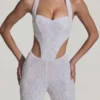 Coralena Embellished Cut-Out Jumpsuit in White