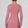 Corinne Sweetheart-Neck Long-Sleeve A-Line Mini Dress in Dusty Pink
