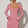 Corinne Sweetheart-Neck Long-Sleeve A-Line Mini Dress in Dusty Pink
