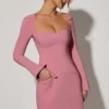 Corinne Sweetheart-Neck Long-Sleeve A-Line Mini Dress in Dusty Pink