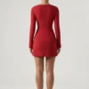 Corinne Sweetheart-Neck Long-Sleeve A-Line Mini Dress in Red