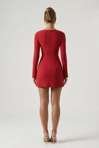 Corinne Sweetheart-Neck Long-Sleeve A-Line Mini Dress in Red
