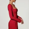 Corinne Sweetheart-Neck Long-Sleeve A-Line Mini Dress in Red