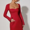 Corinne Sweetheart-Neck Long-Sleeve A-Line Mini Dress in Red