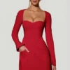 Corinne Sweetheart-Neck Long-Sleeve A-Line Mini Dress in Red