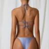 Cortez Pearl-Detail Crossover Halterneck Bikini Top in Lavender Purple