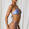 Cortez Pearl-Detail Crossover Halterneck Bikini Top in Lavender Purple